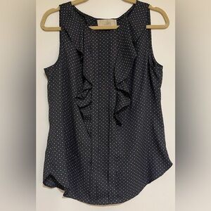 LOFT Black and White Polka Dot Ruffle Blouse